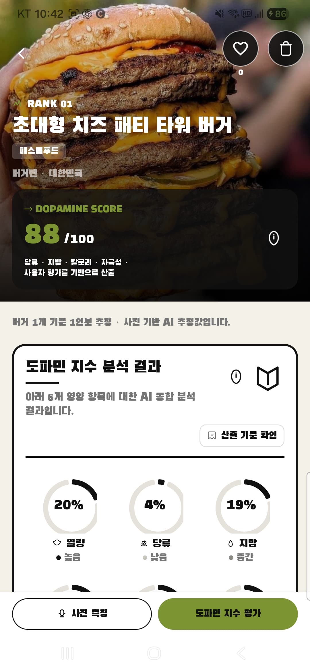 랭킹 상세 — AI 평가·영양·도파민